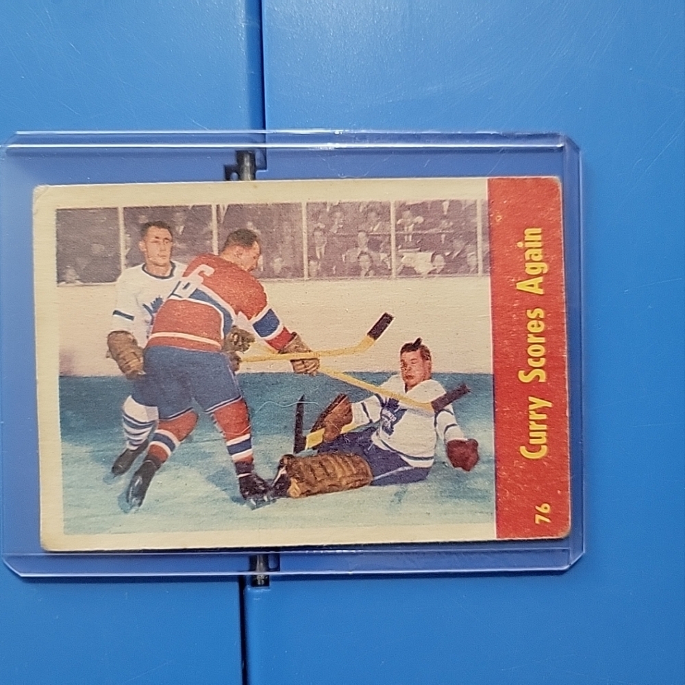 1955-56 Parkhurst hockey card #76 Curry Scores Again